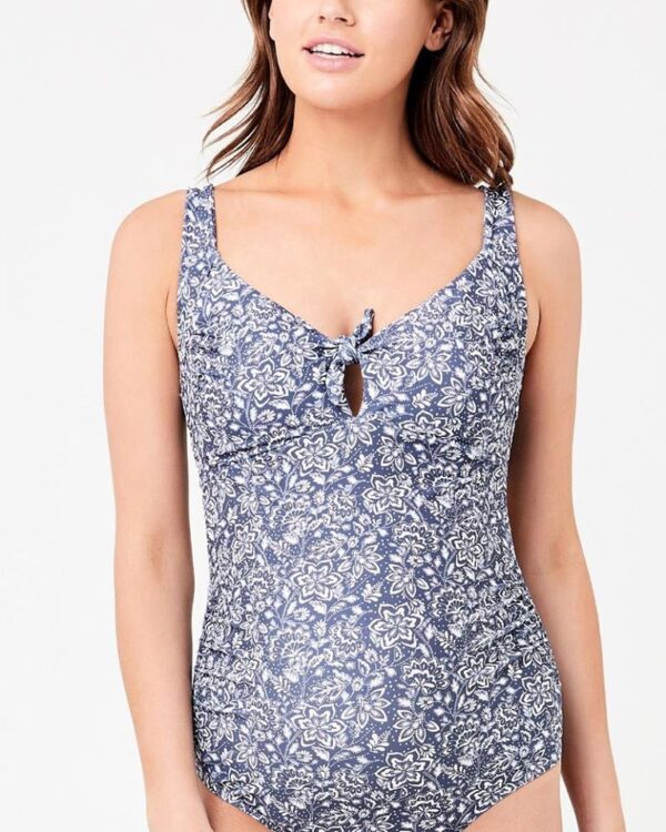 Stormi Tie Front One Piece Washed Indigo / White - Image 4
