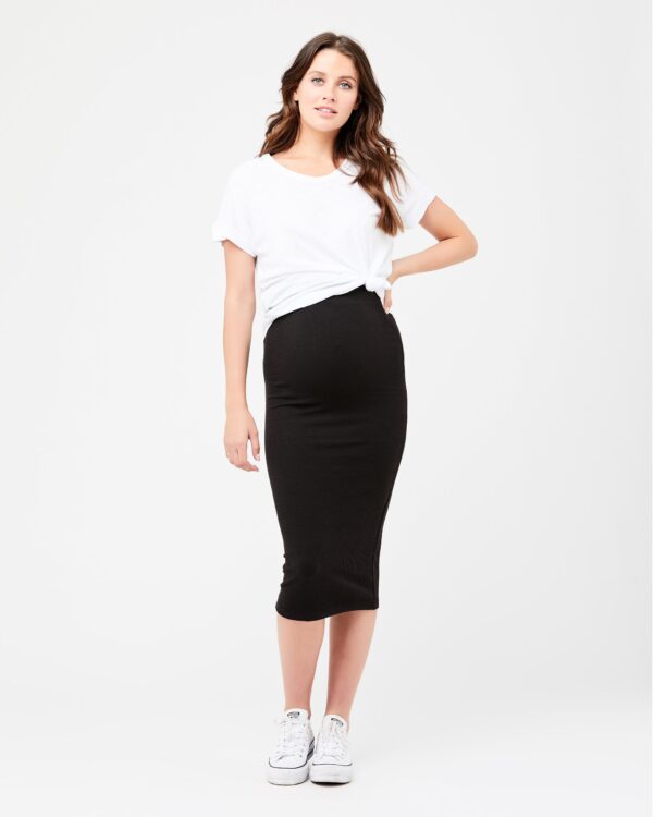 Ribbed Knit Pencil Skirt Black
